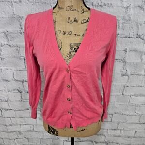 Juice Couture cardigan sweater Sz M pink long sleeve lace back A39